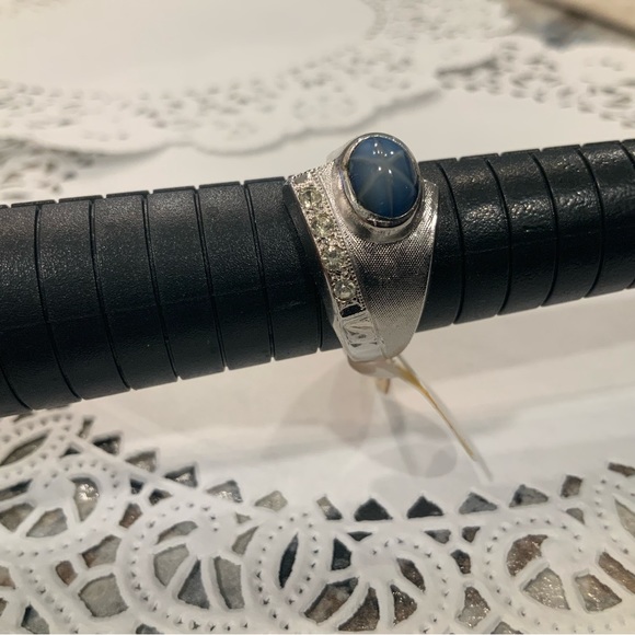 MEN'S OVAL THAI STAR SAPPHIRE RING HEAVY GOLD ELECTROPLATE  18KT SZ 8.5 - Picture 3 of 11